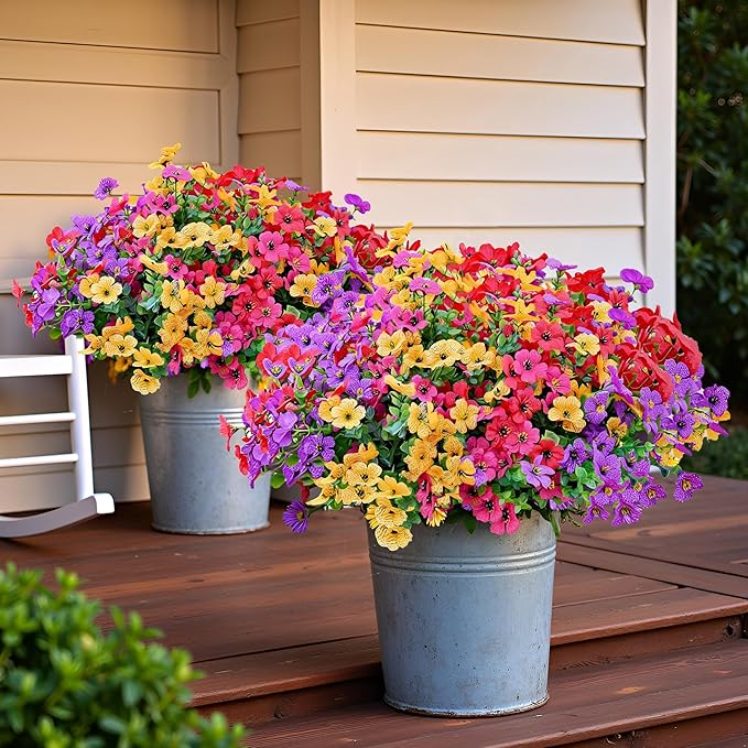 LADADA Artificial Flowers for Outdoor Indoor Garden Home Decoration， UV Resistant Realistic for Outside Porch Home Patio Garden Decoration (8 Bundles Mix)