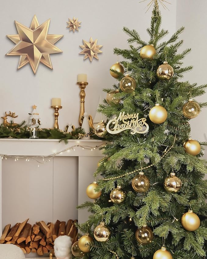 DN DECONATION Gold Glass Christmas Ornaments, Set of 9, 3.15' Hanging Christmas Baubles for Xmas Tree Decoration, Wedding Party Gift