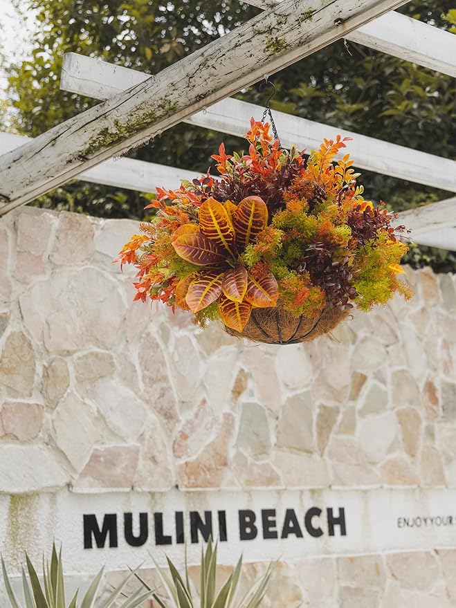 9pcs Fall Artificial Outdoor Branch with Seaweed Magnolia Leaves for Indoor Outside Hanging Plants Garden Porch Window Box Home Wedding Farmhouse Décor