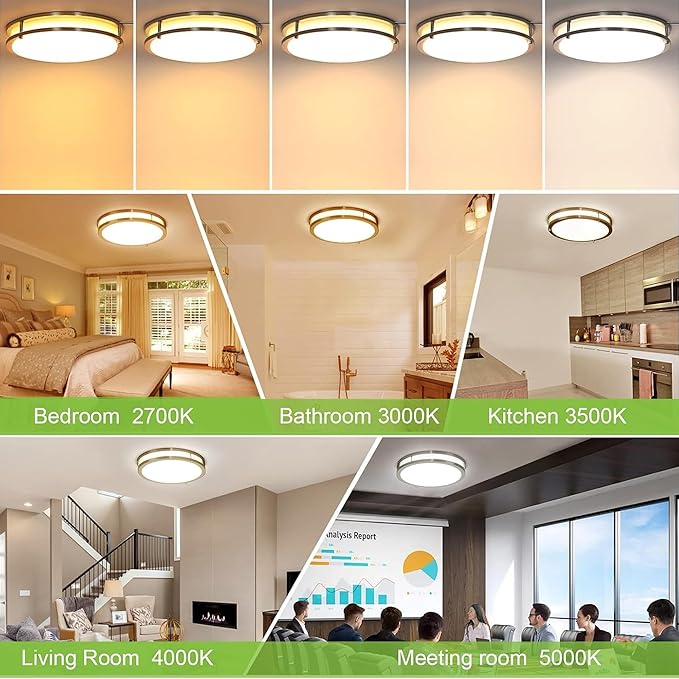 hykolity 16 inch Dimmable LED Flush Mount Ceiling Light Fixture, Brushed Nickel, 36W, 2200LM, 2.7/3/3.5/4K/5K Adjustbale, 120°Light Angle, CRI80, Ceiling Lamp for Bedroom, Kitchen, Office, ETL Listed