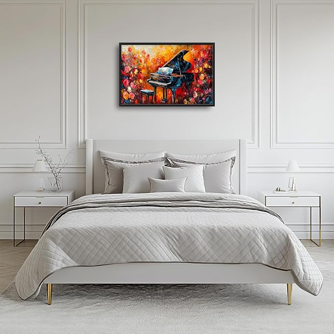 Olivine Music Large Wall Art, Vintage Piano Pictures Wall Decor, Jazz Painting, Musical Instrument Canvas Prints, Framed Artwork for Studio Dining Room Living Room Bedroom Bathroom Office Home 36"x24"