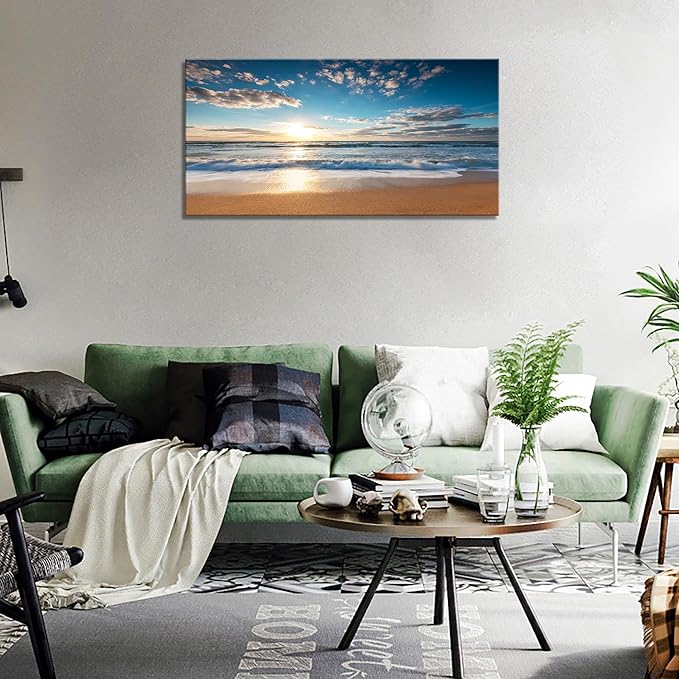 YYYYHPP YP1975 Beach Pictures Wall Art Beach Sunrise Over The Tropical Sea Pictures Print on Canvas Beach Wall Decor Beach Paintings for Home Decor Stretched and Framed Easy to Hang