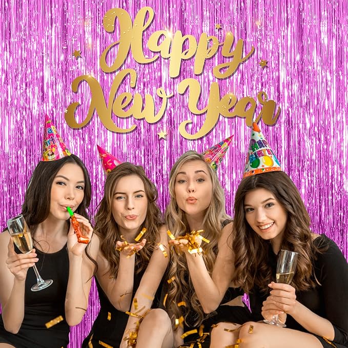 5 Pack Foil Curtain Backdrop Metallic Tinsel Foil Fringe Curtains Photo Booth Props for Birthday Wedding Engagement Baby Shower Bachelorette Christmas Holiday Celebration Party Decorations