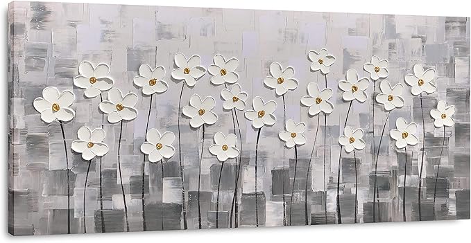 Yihui Arts Abstract Floral Oil Paintings on Canvas Extra Large Hand Painted Modern Stretched Contemporary Wall Art Flowers Artwork for Living Room Home Decorations