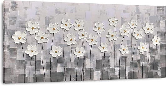 Yihui Arts Abstract Floral Oil Paintings on Canvas Extra Large Hand Painted Modern Stretched Contemporary Wall Art Flowers Artwork for Living Room Home Decorations