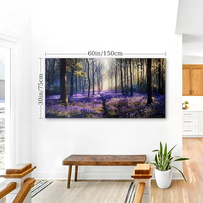 crmotu Nature Landscape Large Wall Art, Lavender Forest Nature Canvas Painting, Sunshine Scenery Aesthetic Art Prints, Purple Floral Wall Pictures for Living Room Bedroom Home Office 30X60 Inches