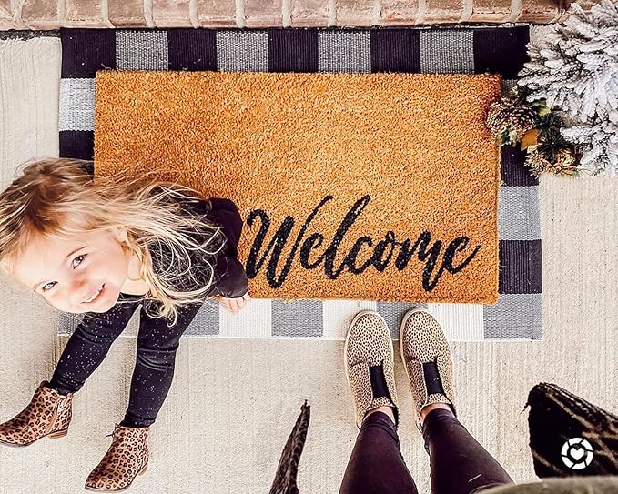 KOZYFLY Buffalo Plaid Area Rugs 2x3 Ft Black and White Checkered Rug Washable Front Door Mat Hand Woven Cotton Outdoor Rug Small Rug for Front Porch Kitchen Entryway Patio Bathroom