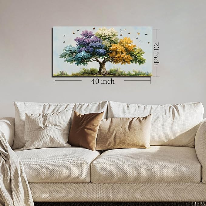 Kepgonegu Large Tree of Life Wall Art for Living Room Landscape Canvas Prints Colorful Butterfly Art for Bedroom Home Office Size 20x40