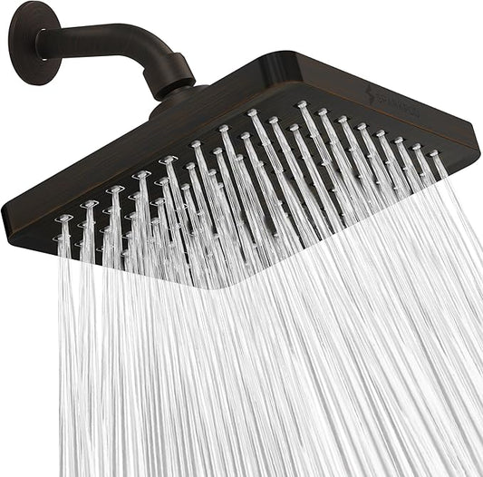 SparkPod Shower Head - High Pressure Rain - Premium Quality Luxury Design - 1-Min Install - Easy Clean Adjustable Replacement for Your Bathroom Shower Heads (Vintage Oil Rubbed Bronze, 8 Inch Square)