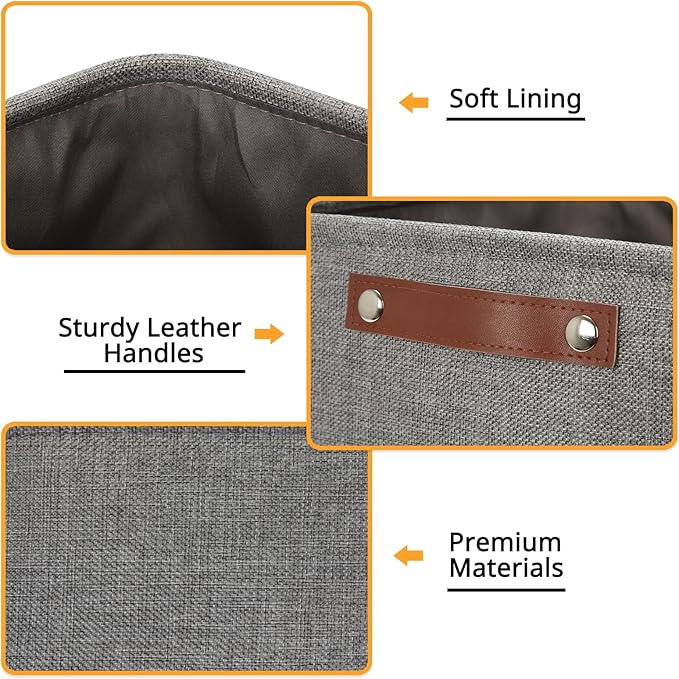 DULLEMELO 12 inch Cube Storage Bins, Large Collapsible Grey Storage Baskets for Square Cubes Organizing, Fabric Boxes Bins for Shelves Nursery Home Office Storage(4 Pack - 12" Grey)