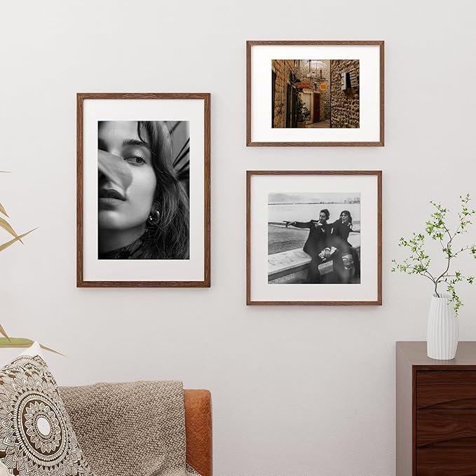 16x24 Picture Frame, 16 x 24 Poster Frames Set of 2, 16x24 Frame Solid Oak Wood & Tempered Glass, 16 x 24 Picture Frame with Mat for 12 x 18, Rustic Wooden 16"x24" Frames, Walnut Color