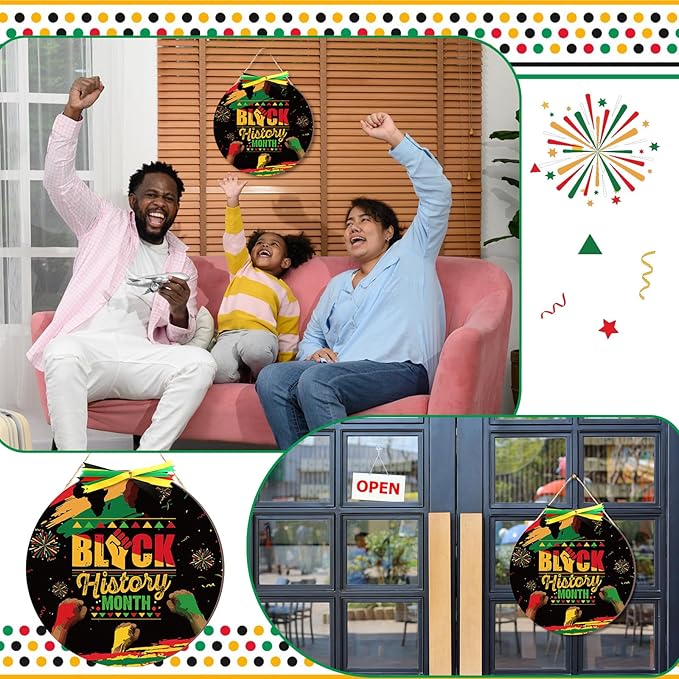 Boao 12 Inch Welcome Black History Month Wooden Hanging Sign Black History Month Decorations African American Heritages Door Wreath for Outdoor Porch Front Door Holiday Decor