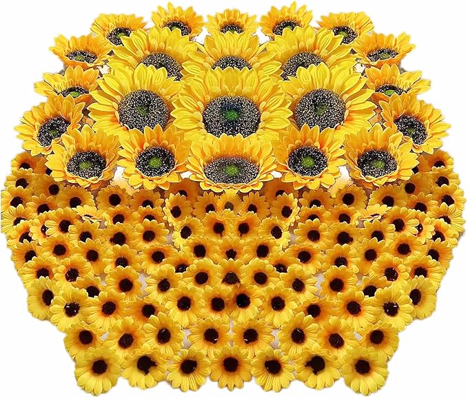 UKELER 122pcs Artificial Sunflower Heads 5.1'' 3.5'' 1.5'' Yellow Sunflower Artificial Flowers for Home Decoration Wedding Decor Birthday Party Decor Garden Craft Art Decor