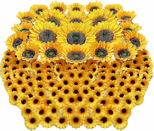 UKELER 122pcs Artificial Sunflower Heads 5.1'' 3.5'' 1.5'' Yellow Sunflower Artificial Flowers for Home Decoration Wedding Decor Birthday Party Decor Garden Craft Art Decor