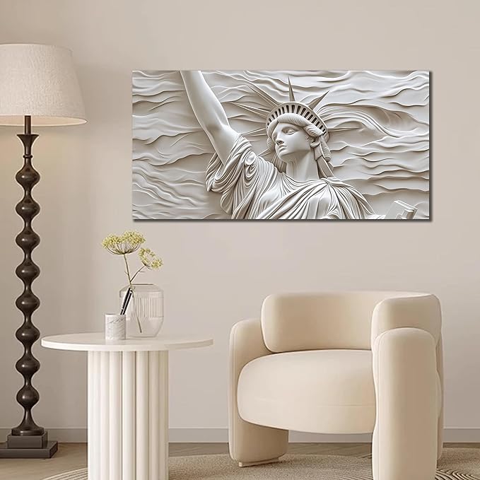 Trogonup White Statue of Liberty Canvas Wall Art for Living Room Large Modern Canvas Prints Picture Artwork for Bedroom Home Office 20"x40"