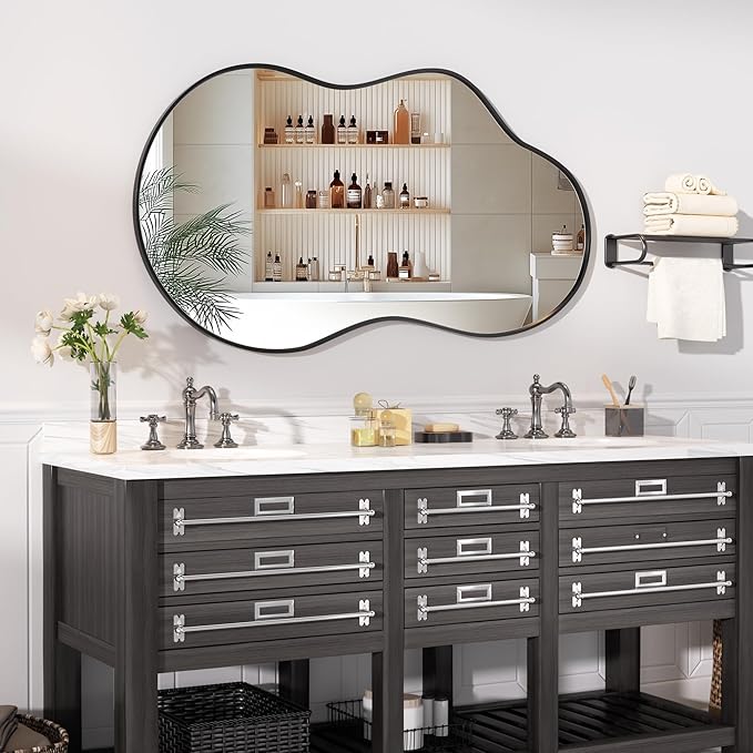 Hasipu Irregular Wall Mirror - 25"x45" Black Irregular Abstract Mirror for Wall Asymmetrical Wall Mirrors Decorative Modern for Living Room Bathroom,Bedroom,Hallway