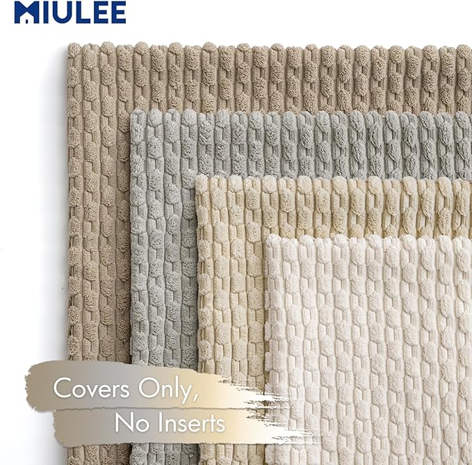 MIULEE Throw Pillow Covers Soft Couch Decorative Set of 4 Boho Striped Cushion Corduroy Pillowcases Farmhouse Rustic Mid Modern Home Decor for Couch Bed Sofa Living Room 20x20 Inch Neutral Harmony