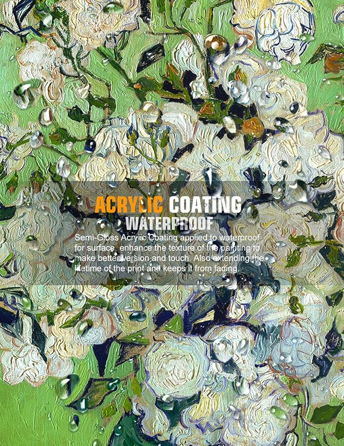 DECORARTS - Pink Roses in a Vase, Vincent Van Gogh Art Reproduction. Giclee Canvas Prints Wall Art for Home Decor 30x24