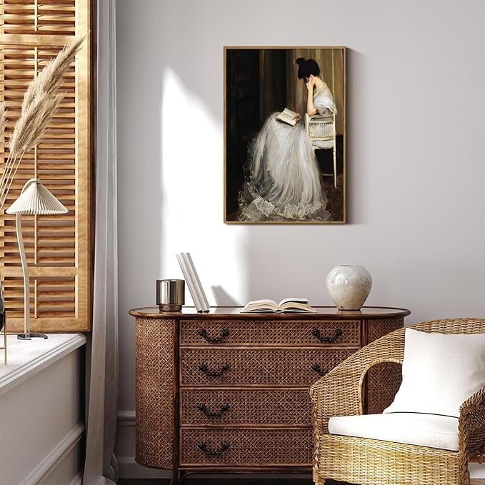 KBKBART Vintage Wall Art, Framed Canvas Art Mid-Century Lady Classical Women Painting Picture, European Portrait Wall Decor for Bedroom Bathroom (16"x24")