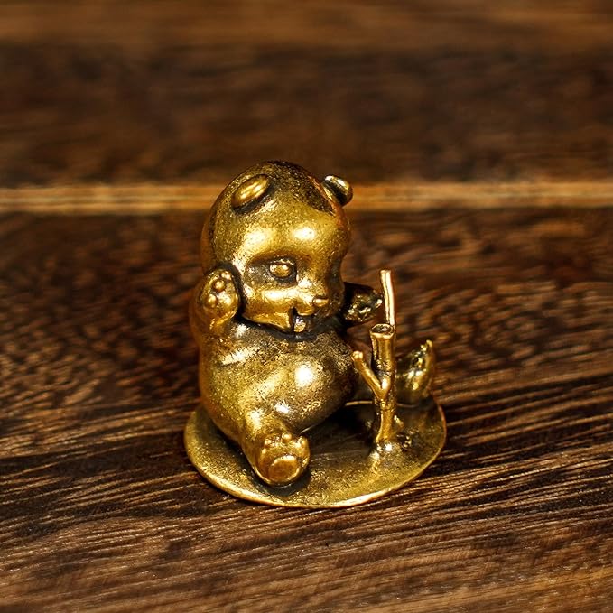 Retro Handcrafted Cute Panda Ornament - 100% Solid Brass Decor | Adorable Panda Sculpture Eating Bamboo | Vintage Style Collectible Art Piece for Home Unique Gift for Panda Lovers & Nature Enthusiasts