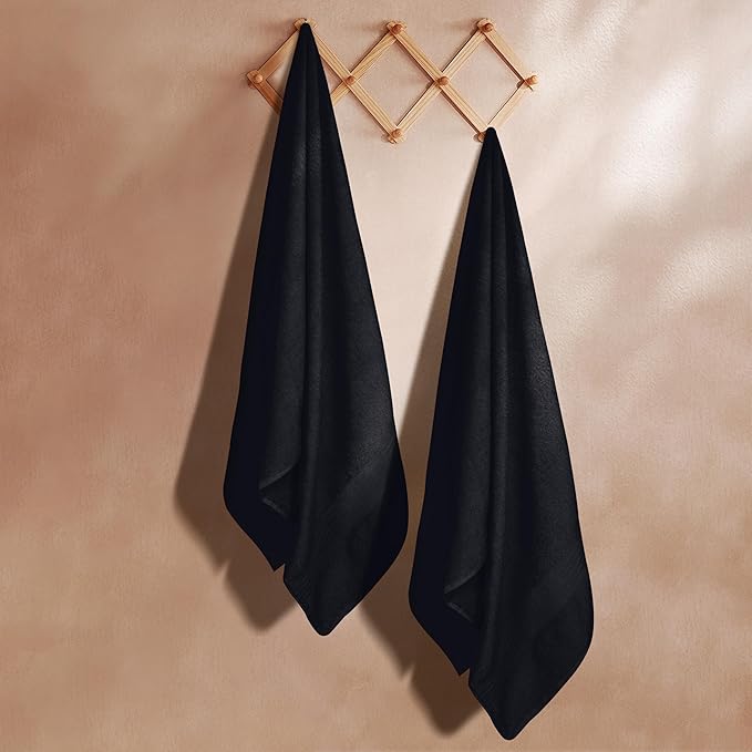 GLAMBURG Premium Cotton Oversized 2 Pack Bath Sheet 35x70-100% Pure Cotton - Ideal for Everyday use - Ultra Soft & Highly Absorbent - Machine Washable - Black