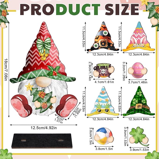 Blulu Interchangeable Wooden Gnome Decor DIY Holiday Seasonal Fall Gnomes Halloween Tiered Tray Decoration with Magnet Pieces Halloween Welcome Sign for Holiday Decorations(Vivid)