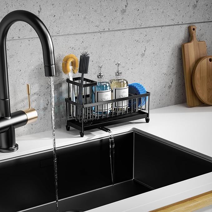Moforoco Extra Large Sponge Holder for Kitchen Sink Organizer Caddy, Dish Brush Scrubber Holder,Stainless Steel Sink Box Utensil Holder,Soap Dispenser Set Tray Counter Accessories & Storage Rack