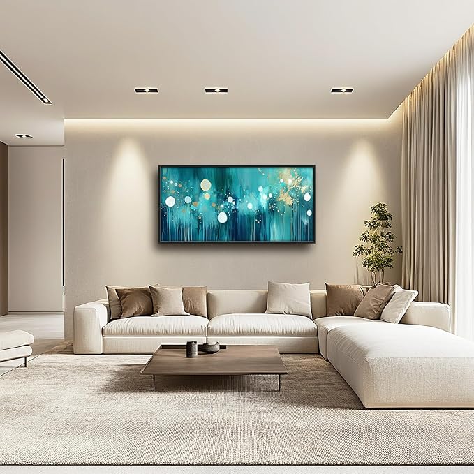 Lovira Abstract Teal and Gold Large Wall Art Turquoise Canvas Wall Decor Pictures Prints Painting Framed Home Artwork for Living Room Bathroom Bedroom Kitchen Office 30"x60"