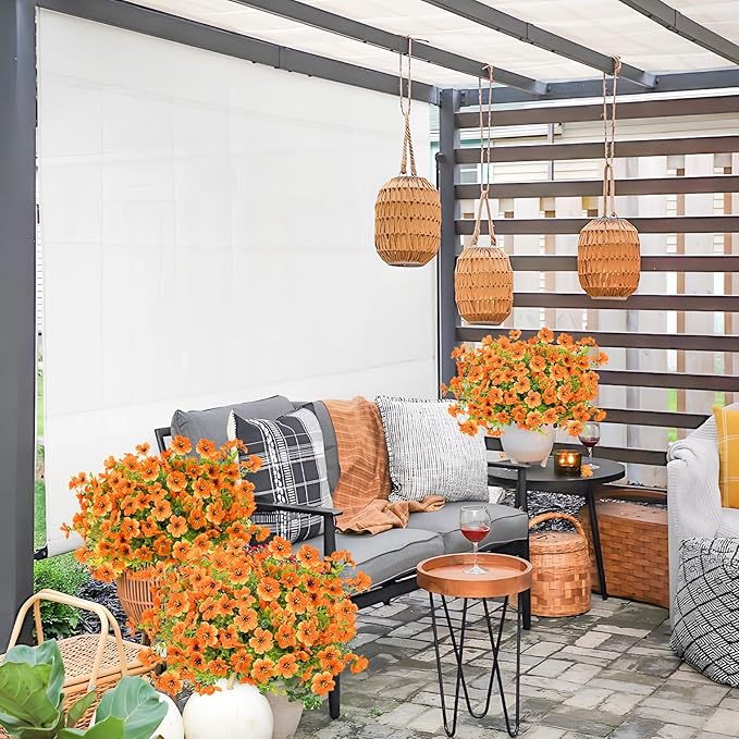 Agusbagli 10 Bundles Artificial Fall Flowers Outdoor UV Resistant Autumn Fake Flowers No Fade Faux Plastic Greenery Shrub Plants for Wedding Garden Window Box Fireplace Thanksgiving Home Decor, Orange