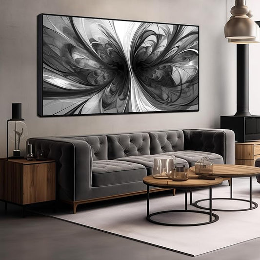 Large Abstract Canvas Wall Art for Living Room Black and White Wall Decor for Office Black Framed Wall Art 29 x 58 Inch
