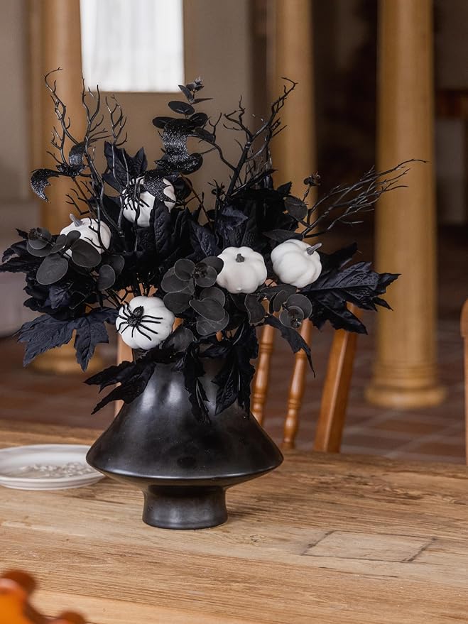 MISSPIN 10 PCS 18 inch Black Fall Decor Bouquets, Fall Decorations Indoor Outdoor Halloween Thanksgiving Farmhouse Arrangement for Front Door Wedding Centerpieces in Autumn (Maple Leaf Pumpkin)
