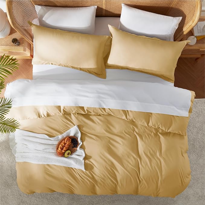 Nestl Twin Duvet Cover Set - Soft Double Brushed Camel Gold Duvet Cover Twin XL, 2 Piece, with Button Closure, 1 Duvet Cover 68x90 inches and 1 Pillow Sham