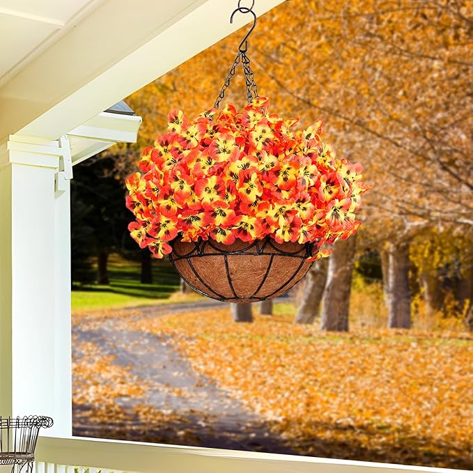 16 Bundles Artificial Fall Flowers for Outdoors, Realistic No Fade Fake Silk Flowers, Faux Fall Plants for Outside Planters, Porch, Patio, Garden Decor(Sunset)