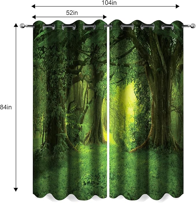 MissHope Jungle Forest Blackout Curtains Tropical Green Trees Woodland Nature Landscape Scenery Decor Rainforest Plant Drape for Home Bedroom Living Room Grommet Window Drapes 2 Panels, 52x84 Inch