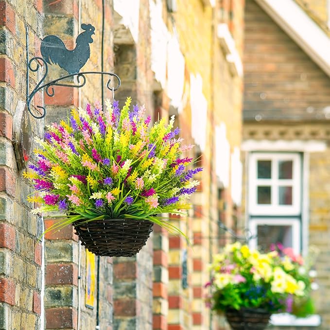 N&T NIETING 20 Bundles Artificial Plants Outdoor Fake Monkey Grass with Flowers for Pot Garden Verandah Decor for Window Garden Office Patio Hanging Planter Pathway Front Porch (Mix Color)