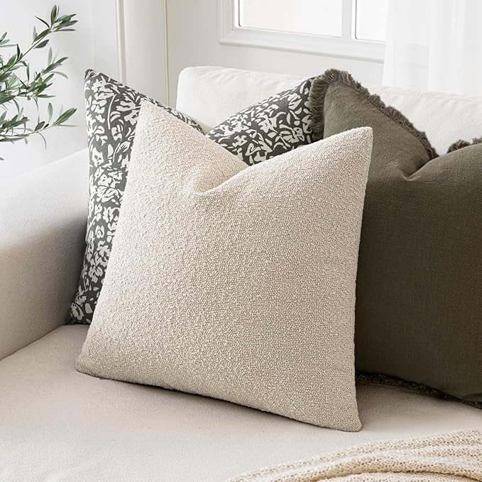 MIULEE 20x20 Inch Decorative Pillow Covers for Couch Bed Set of 2 Textured Boucle Neutral Throw Pillows Natural Beige Accent Solid Cushion Pillowcase Cozy Soft Sofa Livingroom Home Decor