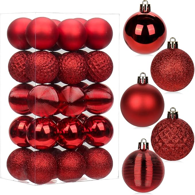 30PCS 2" Christmas Ball Ornaments Shatterproof Red Christmas Tree Decorations Xmas Tree Balls Halloween Ornaments Décor