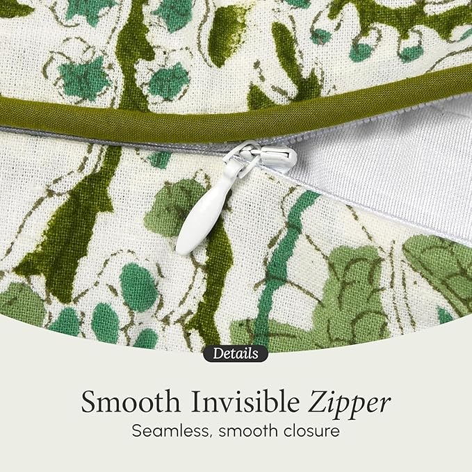 CPC 100% Cotton Throw Pillow Covers 16X16 Green Block Print Pattern Couch Pillow, Cute Boho Decorative Pillows for Living Room, Bedroom with Hidden Zipper- Coral Pink