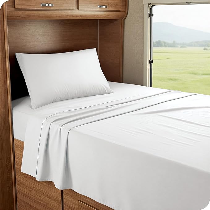 Bare Home RV Bunk Sheet Set - 1800 Ultra-Soft Microfiber - Double Brushed - Deep Pockets - Easy Fit - 3 Piece Set - Bed Sheets (RV Bunk (30x75), White)