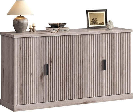 VASAGLE MAXE Collection - Transitional Buffet Cabinet, Console Cabinet, Sideboard with Adjustable Shelves, Fluted Doors, Buffet Table, Kitchen Pantry, Washed Gray UBBK382G01S