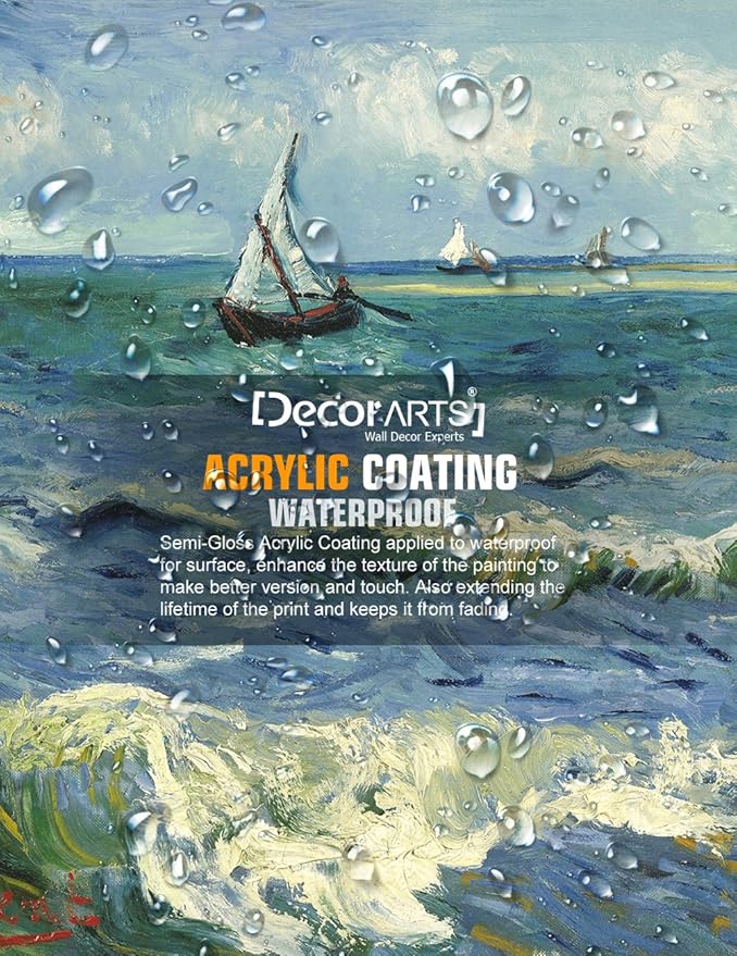 DECORARTS - The Sea at Les Saintes-Maries-de-la-Mer, Vincent Van Gogh Art Reproduction. giclee print canvas art for wall decor 20x16