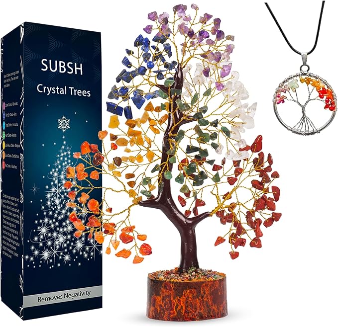 Crystal Tree of Life, Chakra Gemstone Pendant, 7 Chakra Healing Trees for Home Decor, Office Desk Decor, Room Decor, Bonsai Trees for Positive Energy, Good Luck Birthday Gifts for Women 10-12"