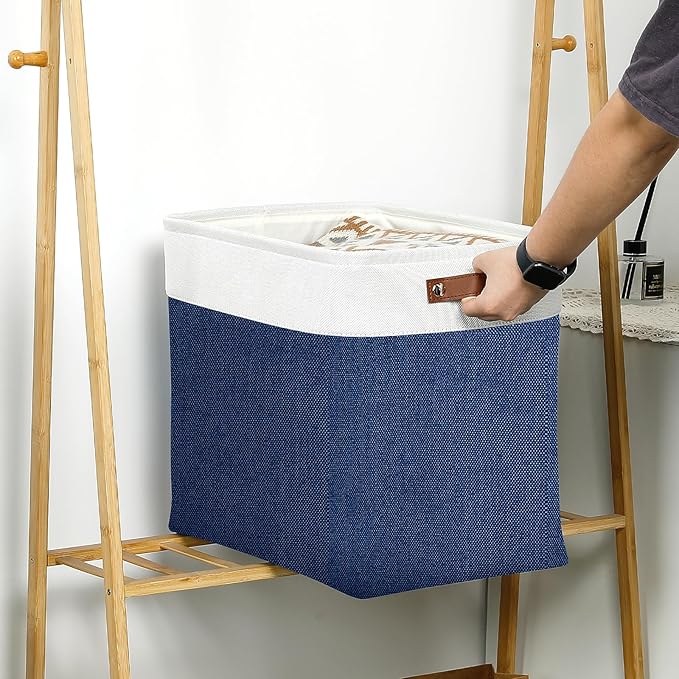 DULLEMELO 51L Large Baskets for Storage, Large Rectangular Baskets for Shelves [3 Pack], Blanket Basket Dog Toy Basket for Organizing Closet, Nursery, Clothes,Toys (White&Blue)