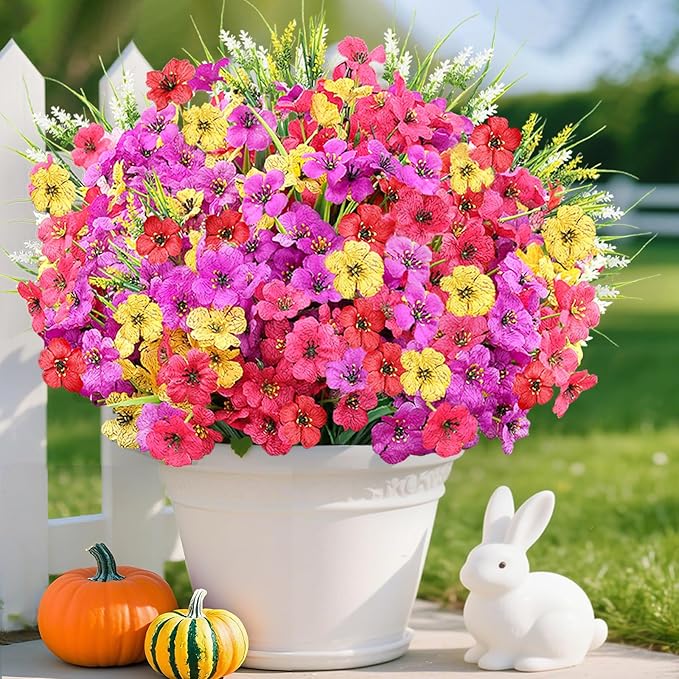 24 Bundles Realistic Fake Flowers for Outdoors, No Fade Faux Silk Flowers & Artificial Plants Lavender, for Garden Patio Porch Decor, Window Box, Hanging Basket, Planter, Grave Decorations