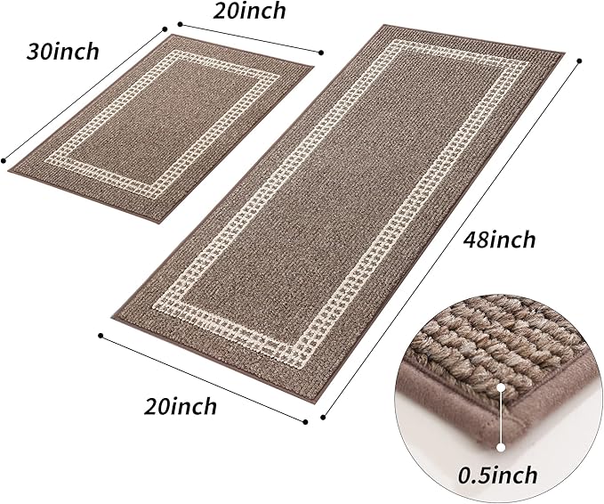 COSY HOMEER Kitchen Rugs Non-Slip 20x30/20x48 Inch Thick Polypropylene Standing Mat for Home Machine Washable, Brown