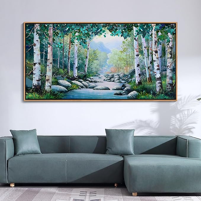 Pogusmavi Tree of Life Wall Art for Living Room, Forest Canvas Landscape Wall Art, Green Farmhouse Decor, Framed Artwork for Bedroom and Living Room, Canvas Pictures for Wall Decor 24×48IN