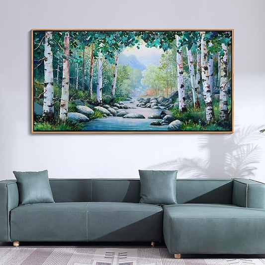 Pogusmavi Tree of Life Wall Art for Living Room, Forest Canvas Landscape Wall Art, Green Farmhouse Decor, Framed Artwork for Bedroom and Living Room, Canvas Pictures for Wall Decor 29×58IN