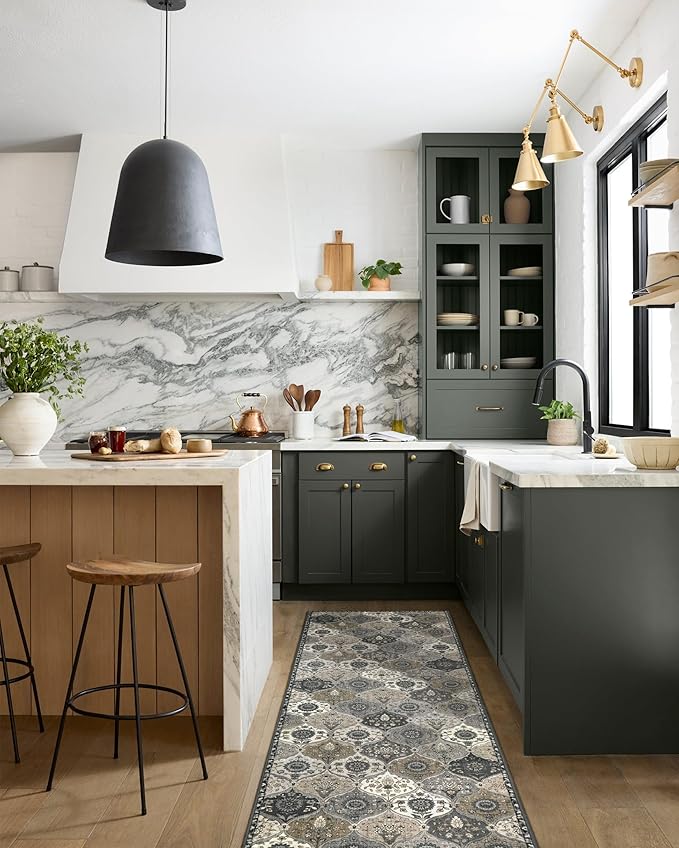 Lahome Moroccan Trellis Kitchen Runner Rug, 2x5 Washable Runners for Hallways Non Slip Soft Hallways Rug Ultra-Thin Vintage Long Carpet for Bedroom Bathroom, Grey