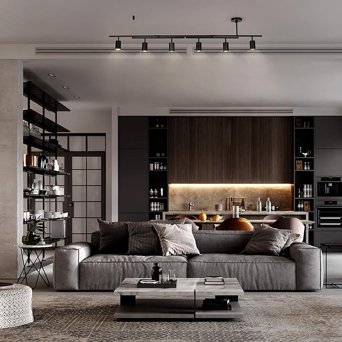 GLOBE Electric 59829 64" 6-Light Track Lighting, Matte Black Finish, Center Swivel Bar, Adjustable Heads, GU10 Base, Dimmable, Modern Industrial Lighting