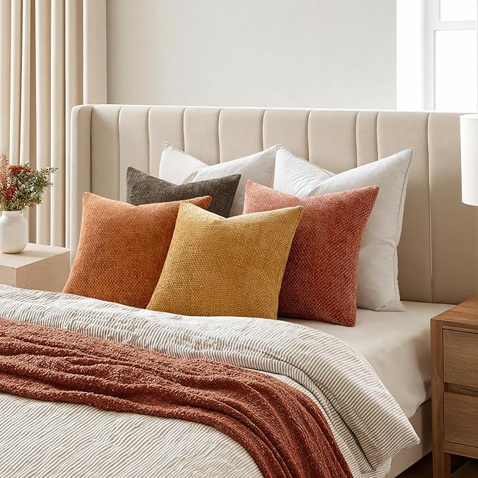 MIULEE Pack of 4 Fall Orange/Yellow Couch Throw Pillow Covers 20x20 Inch Yellow Green Soft Decorative Chenille Pillows Farmhouse Accent Cushions for Boho Home Decor Spring Sofa Bedroom Living Room